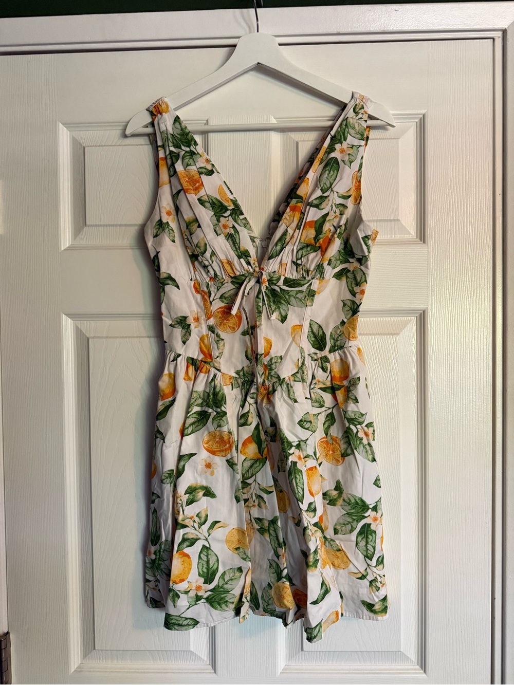 Dress Forum White Mini Dress with Yellow Lemon & Green Leaf Print